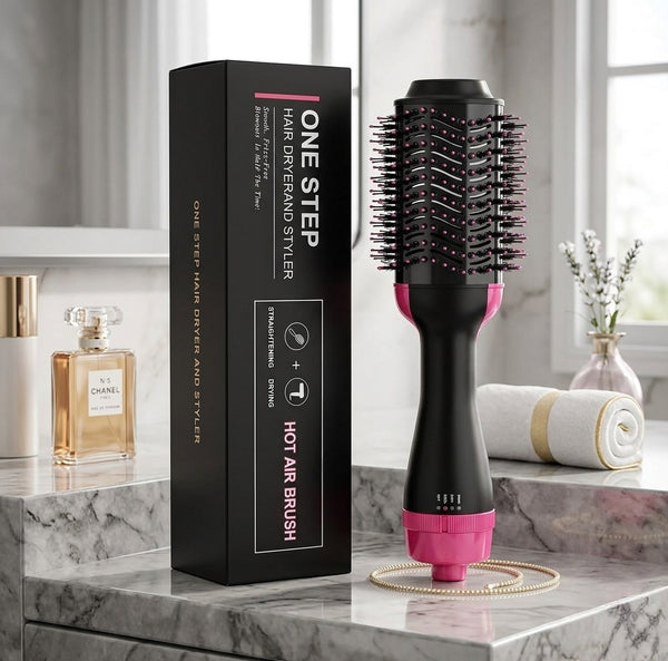 Hot Air Brush 3-in-1 – Hair Dryer, Straightener, Curler & Styling Comb