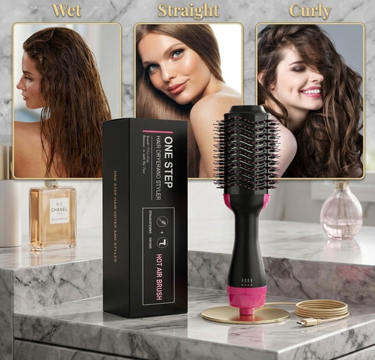Hot Air Brush 3-in-1 – Hair Dryer, Straightener, Curler & Styling Comb
