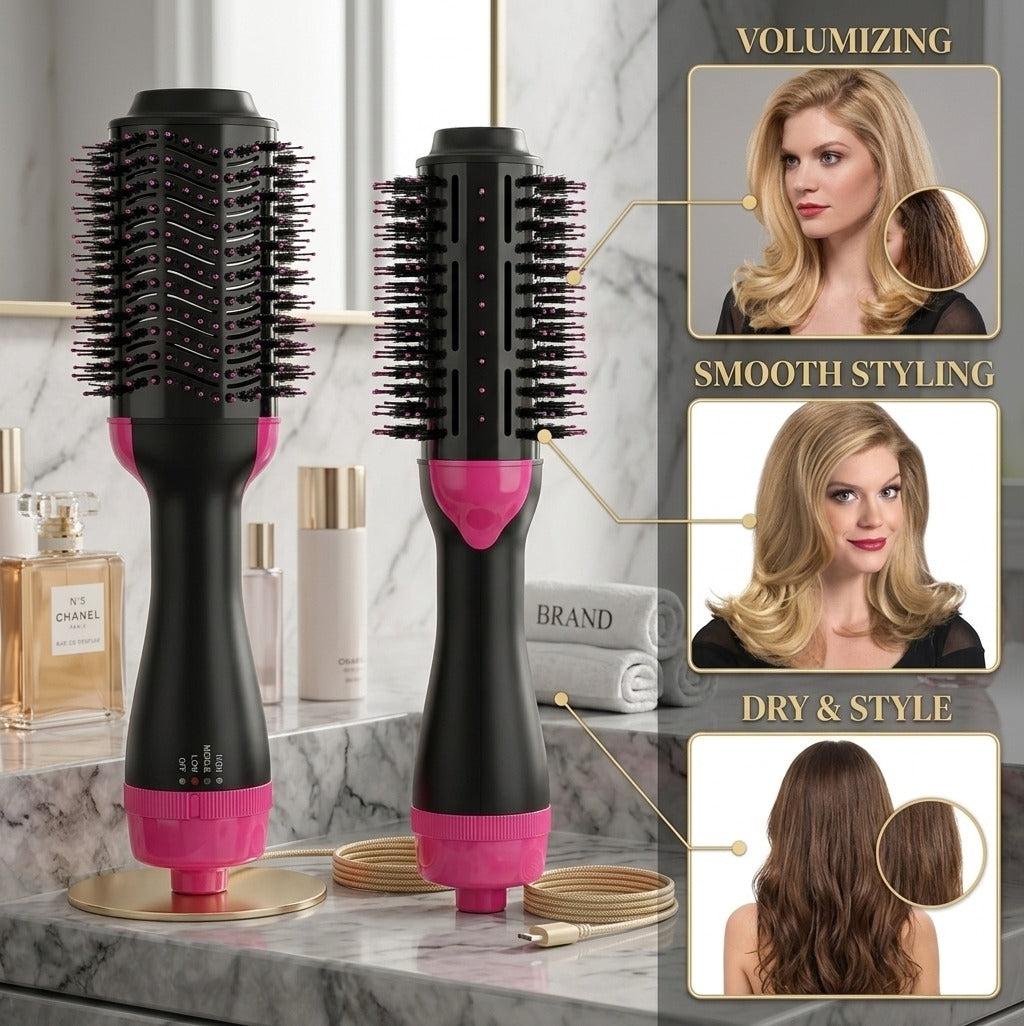 Hot Air Brush 3-in-1 – Hair Dryer, Straightener, Curler & Styling Comb