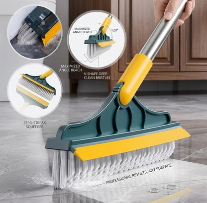 2-in-1 Floor Scrub Brush with Long Handle & Squeegee – Tile, Kitchen & Bathroom Cleaner