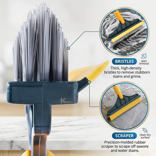 2-in-1 Floor Scrub Brush with Long Handle & Squeegee – Tile, Kitchen & Bathroom Cleaner