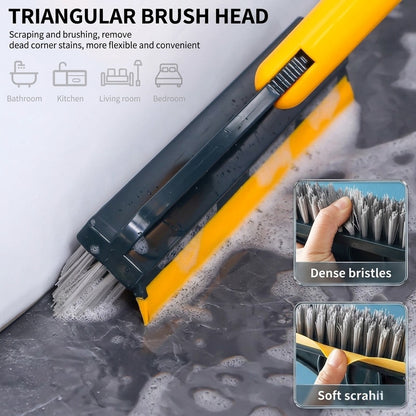 2-in-1 Floor Scrub Brush with Long Handle & Squeegee – Tile, Kitchen & Bathroom Cleaner